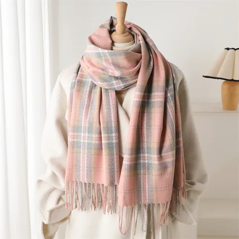 Classic Retro Plaid Scarf Imitation Cashmere Tassel Warm Winter Shawl Unisex Fashion Commute Scarf For Daily Wear