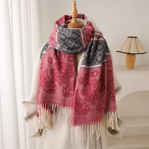 Winter Warm Imitation Cashmere Scarf Paisley Floral Geometric Pattern Tassel Fringe Shawl Unisex Fashion Scarf
