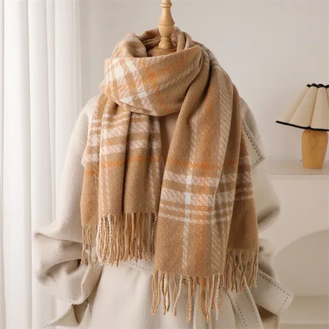Winter Warm Tassel Scarf Houndstooth Loop Yarn Imitation Cashmere Shawl Fashion Commuting Unisex Scarf