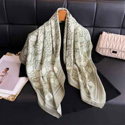 Women Vintage Floral Print Satin Feel Square Scarf Fashion Chic Polyester Neck Scarf Head Scarf Shawl
