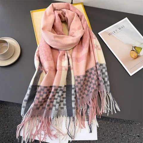 Unisex Winter Warm Faux Cashmere Scarf Classic Plaid Tassels Soft Shawl Long Wrap Fashion Commuting Neckwear