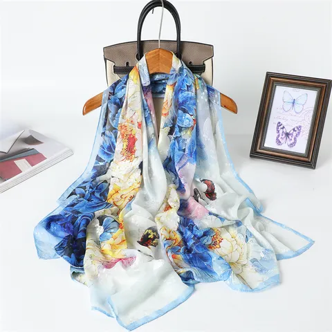Lightweight Floral Peacock Printed Women Scarf Long Shawl Sunscreen Fashion Neck Scarf