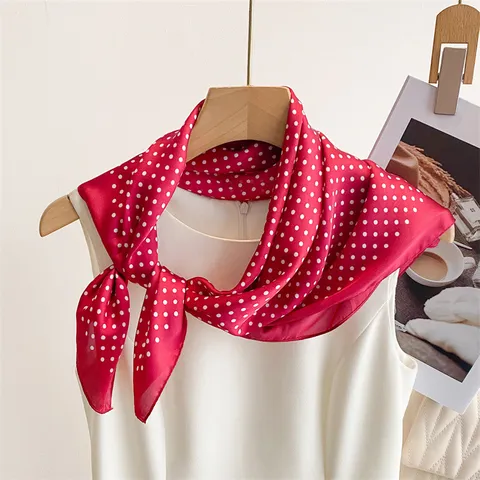 Classic Polka Dot Printed Square Scarf Women Fashion Elegant Versatile Lightweight Satin Neck Scarf Head Scarf Shawl