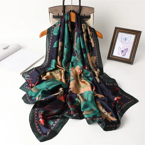 Women Fashion Floral Printed Scarf Versatile Long Polyester Shawl Elegant Lightweight Soft Daily Neck Wrap