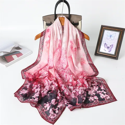 Lightweight Floral Peacock Printed Women Scarf Long Shawl Sunscreen Fashion Neck Scarf