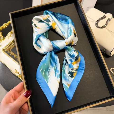Women Fashion Square Scarf Polyester Floral Printed Silk Feel Neck Scarf Versatile Head Scarf Shawl For Daily Wear