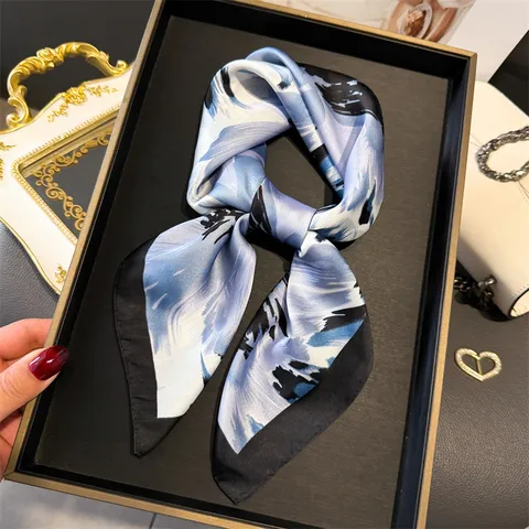 Women Fashion Square Scarf Polyester Floral Printed Silk Feel Neck Scarf Versatile Head Scarf Shawl For Daily Wear