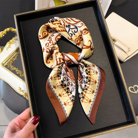 Vintage Totem Print Satin Square Scarf Women Fashion Versatile Neck Scarf Elegant Head Scarf Shawl Daily Wear