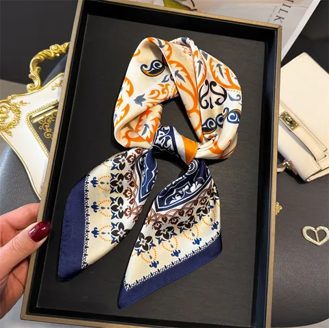 Vintage Totem Print Satin Square Scarf Women Fashion Versatile Neck Scarf Elegant Head Scarf Shawl Daily Wear