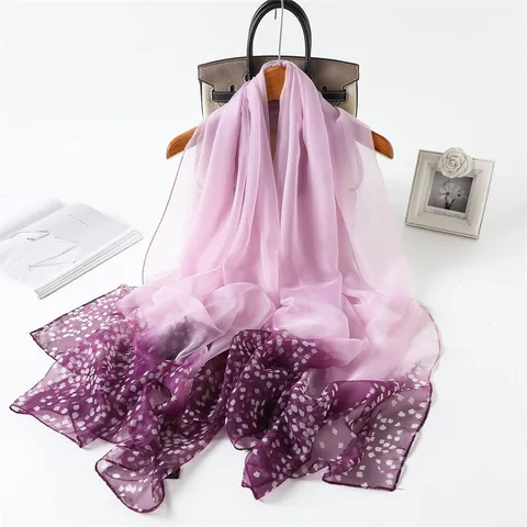 Mujer Moda Floral Estampado Poliéster Bufanda Larga Color Degradado Chal Protección Solar Ligero Viaje Pañuelo