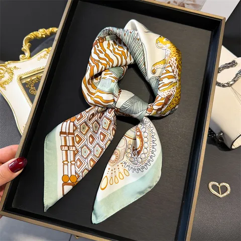 Women Fashion Printed Square Scarf Polyester Satin Neck Scarf Elegant Head Scarf