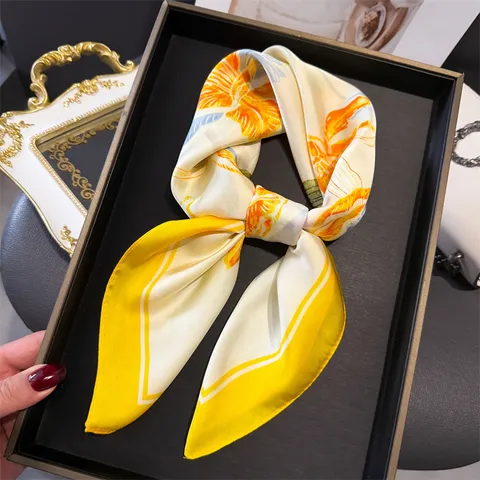 Women Floral Print Square Scarf Elegant Fashion Sun Protection Lightweight Neck Head Scarf