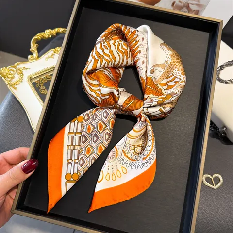 Women Fashion Printed Square Scarf Polyester Satin Neck Scarf Elegant Head Scarf
