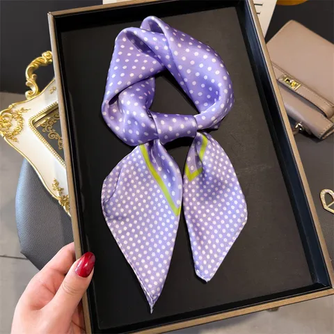 Women Fashion Polka Dot Print Satin Square Scarf Lightweight Neck Scarf Head Scarf Daily Casual