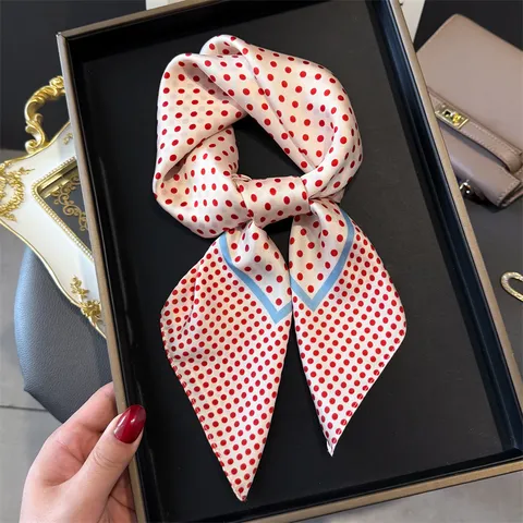 Women Fashion Polka Dot Print Satin Square Scarf Lightweight Neck Scarf Head Scarf Daily Casual