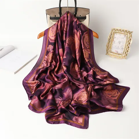 Women Fashion Floral Printed Scarf Versatile Long Polyester Shawl Elegant Lightweight Soft Daily Neck Wrap