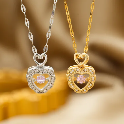 Collana con Pendente a Cuore di Strass in Acciaio al Titanio Vintage Oro Argento Galvanico Cristallo Lucido Collane a Doppio Cuore da Donna Gioielli