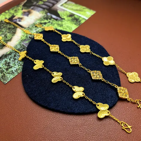 Lussuoso Braccialetto a Catena in Lega Placcato Oro da Donna Bracciale Pendente a Forma di Quadrifoglio Fiore Farfalla con Strass Lucidi