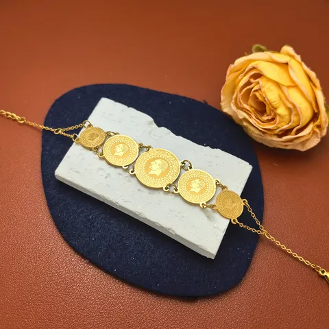 Bracciale Moneta Vintage per Donna Boemo Acciaio al Titanio Placcato Oro Ciondolo Medaglia Retro Moda Gioielli Accessorio Regalo