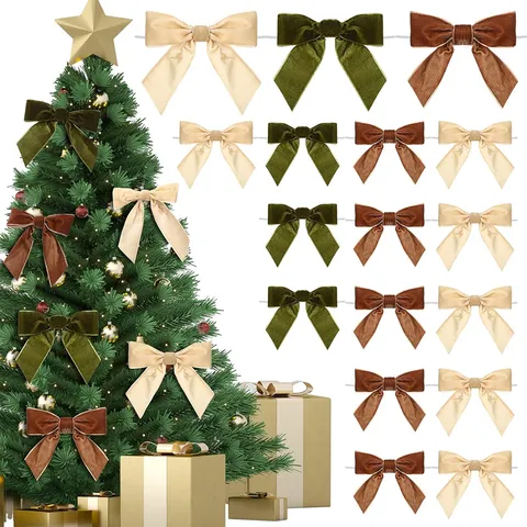 Nœuds de Noël en Velours Vintage Décoration pour Arbre de Noël Couronne Bricolage Artisanat Fête Maison Emballage Cadeau Ornement Nœud