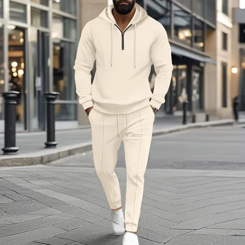 Herren Casual Waffelstrick Kapuzenpullover Und Hosen Set Langarm Mit Kapuze Reißverschluss Sweatshirt Jogger Trainingsanzug