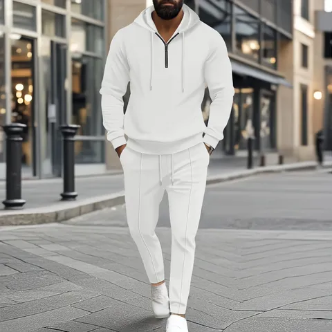 Herren Casual Waffelstrick Kapuzenpullover Und Hosen Set Langarm Mit Kapuze Reißverschluss Sweatshirt Jogger Trainingsanzug