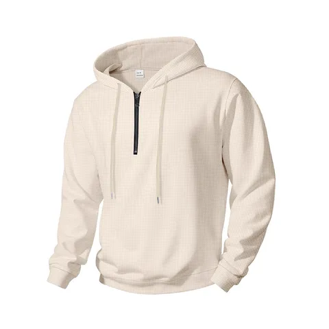 Herren Casual Halbverschluss Langarm Kapuzen Waffel Sweatshirt Einfarbig Lockerer Pullover Top