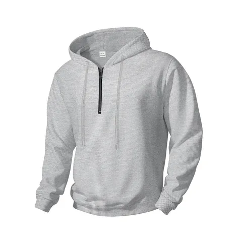 Herren Casual Halbverschluss Langarm Kapuzen Waffel Sweatshirt Einfarbig Lockerer Pullover Top