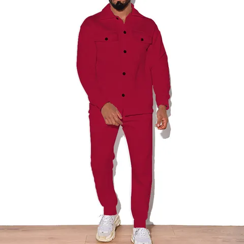 Ensemble de Costume Décontracté en Mélange de Coton et Suède pour Hommes Veste à Revers Boutonnée à la Mode et Pantalon Top et Bottom pour Hommes Streetwear d'Automne