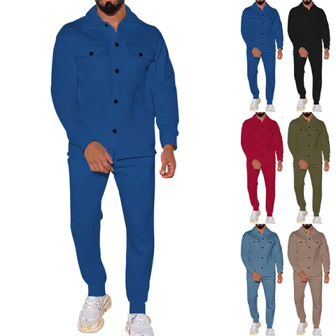Ensemble de Costume Décontracté en Mélange de Coton et Suède pour Hommes Veste à Revers Boutonnée à la Mode et Pantalon Top et Bottom pour Hommes Streetwear d'Automne