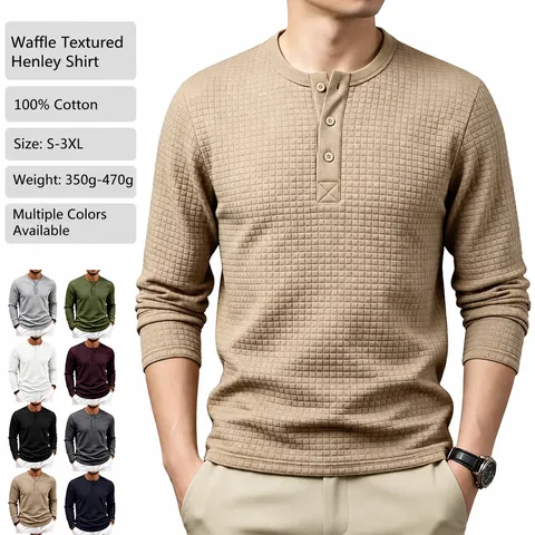 Herren Retro Jacquard Kariert Henley Shirt Schwergewichtig Langarm Casual Pullover T-Shirt Für Herbst Outdoor Alltag Polyester Tops