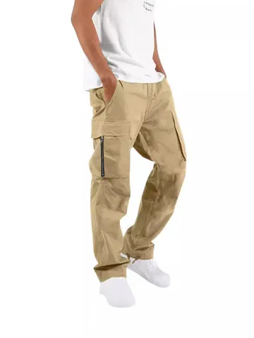 Pantalones Cargo con Múltiples Bolsillos para Hombre Hip Hop Casual Rectos de Sarga Tallas Grandes Primavera Otoño Pantalones Largos
