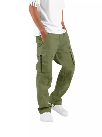 Pantalones Cargo con Múltiples Bolsillos para Hombre Hip Hop Casual Rectos de Sarga Tallas Grandes Primavera Otoño Pantalones Largos