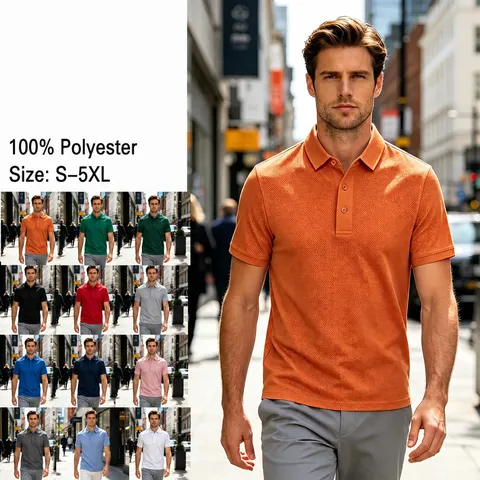 Men's Casual Quick Dry Short Sleeve Polo Shirt Slim Fit Breathable Lapel Top Summer Solid Color Fashion Sport T-Shirt Lightweight Polyester
