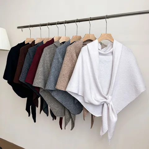 Women Winter Warm Knitted Triangular Shawl Solid Color Thickened Scarf Fashion Neck Warmer Outdoor Outerwear