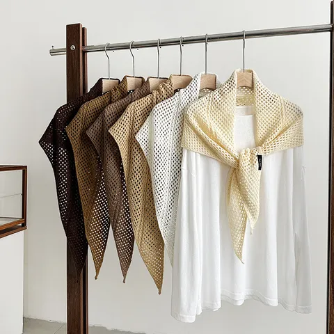 Women's Hollow Knit Triangular Shawl Solid Color Lightweight Scarf Stylish Elegant Fashion Outerwear Cape