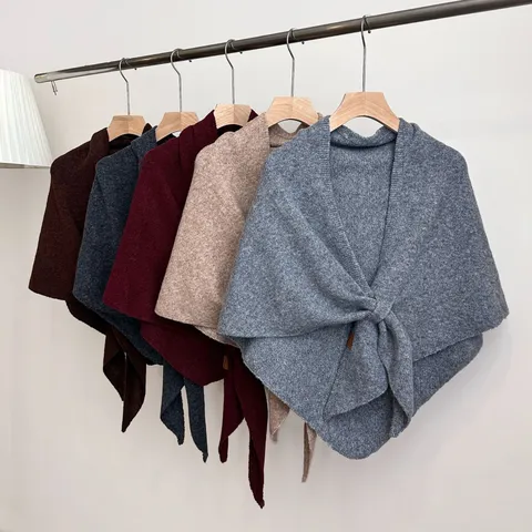 Women Winter Warm Knitted Triangular Shawl Solid Color Thickened Scarf Fashion Neck Warmer Outdoor Outerwear