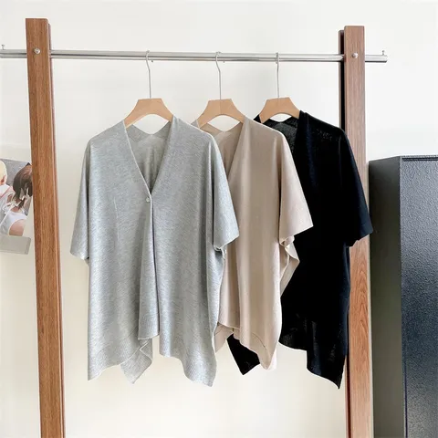 Women Summer Thin Knitted Sun Protection Shawl Open Front Cardigan Cape Elegant Casual Solid Color Beach Outerwear