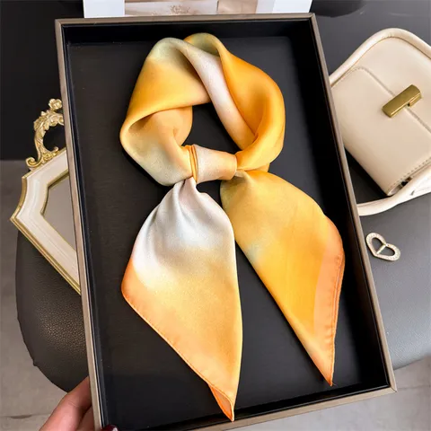 Women Fashion Gradient Print Square Scarf Lightweight Satin Feel Neck Scarf Head Scarf