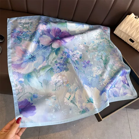 Women's Fashion Satin Square Scarf Vintage Floral Printed Neck Scarf Elegant Head Scarf Hair Band