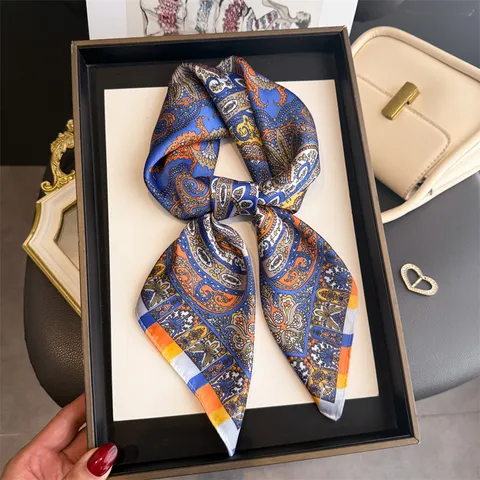 Vintage Paisley Floral Printed Square Scarf Elegant Silk Feel Fashion Neckerchief Head Scarf Wrap For Women