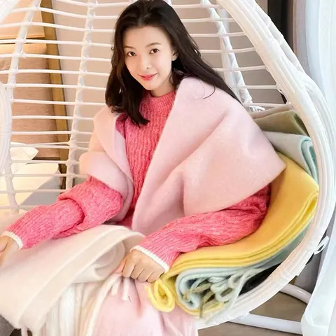 Women Winter Warm Thickened Mohair Scarf Solid Color Tassels Long Soft Neck Wrap Fashion Cold Weather Scarf
