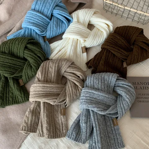 Winter Warm Solid Color Knit Scarf For Women Soft Cozy Chic Casual Wool Blend Neck Scarf Daily Outdoor Wear