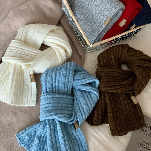 Winter Warm Solid Color Knit Scarf For Women Soft Cozy Chic Casual Wool Blend Neck Scarf Daily Outdoor Wear