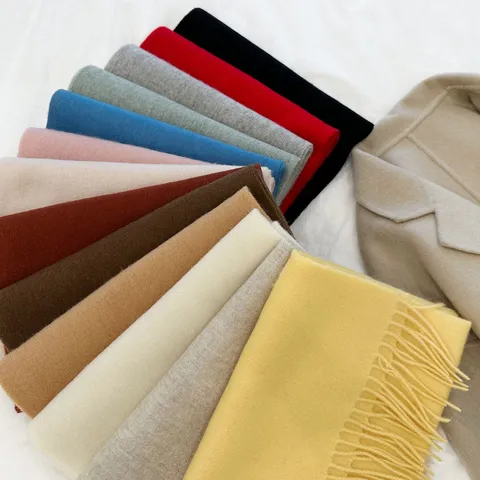 Autumn Winter Classic 100% Pure Wool Solid Color Scarf Maillard Warm Women Tassel Scarf Fashion Winter Accessories