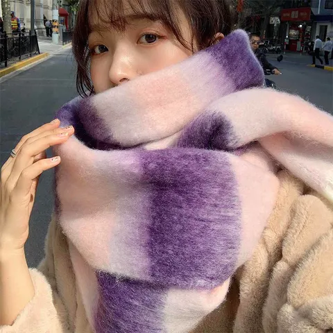 Women's Autumn Winter Warm Imitation Cashmere Scarf Korean Style Striped Tassels Casual Daily Neck Warmer