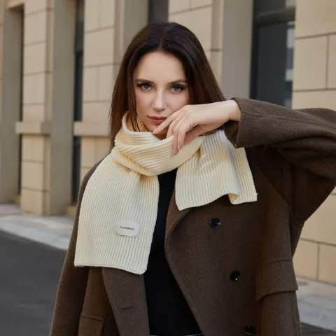 Women Winter Solid Color Polyester Knitted Scarf Warm Thickened Casual Korean Style Neck Warmer Scarf
