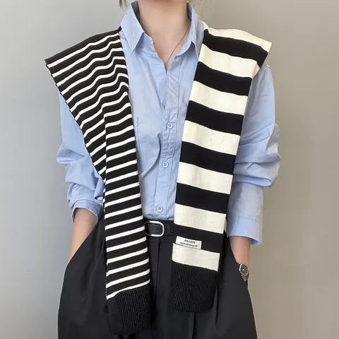 Women's Knitted Striped Shawl Scarf Fall Winter Versatile Warm Shoulder Neck Protector Ins Style Fashion Accessories