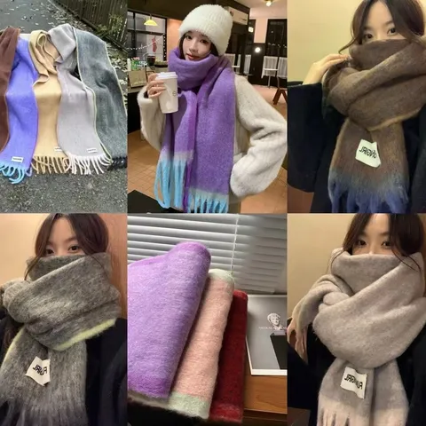 Thickened Gradient Scarf Women Winter Warm Long Shawl Fashion Casual Versatile Tassel Neck Scarf Cold Weather Accessories