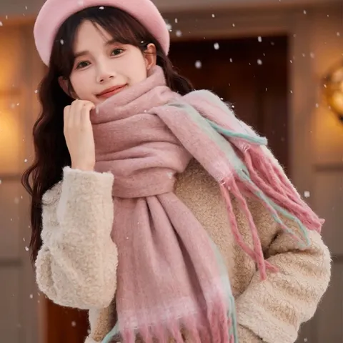 Thickened Gradient Scarf Women Winter Warm Long Shawl Fashion Casual Versatile Tassel Neck Scarf Cold Weather Accessories